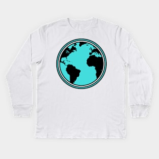 Blue, Black and White Planet Earth Kids Long Sleeve T-Shirt